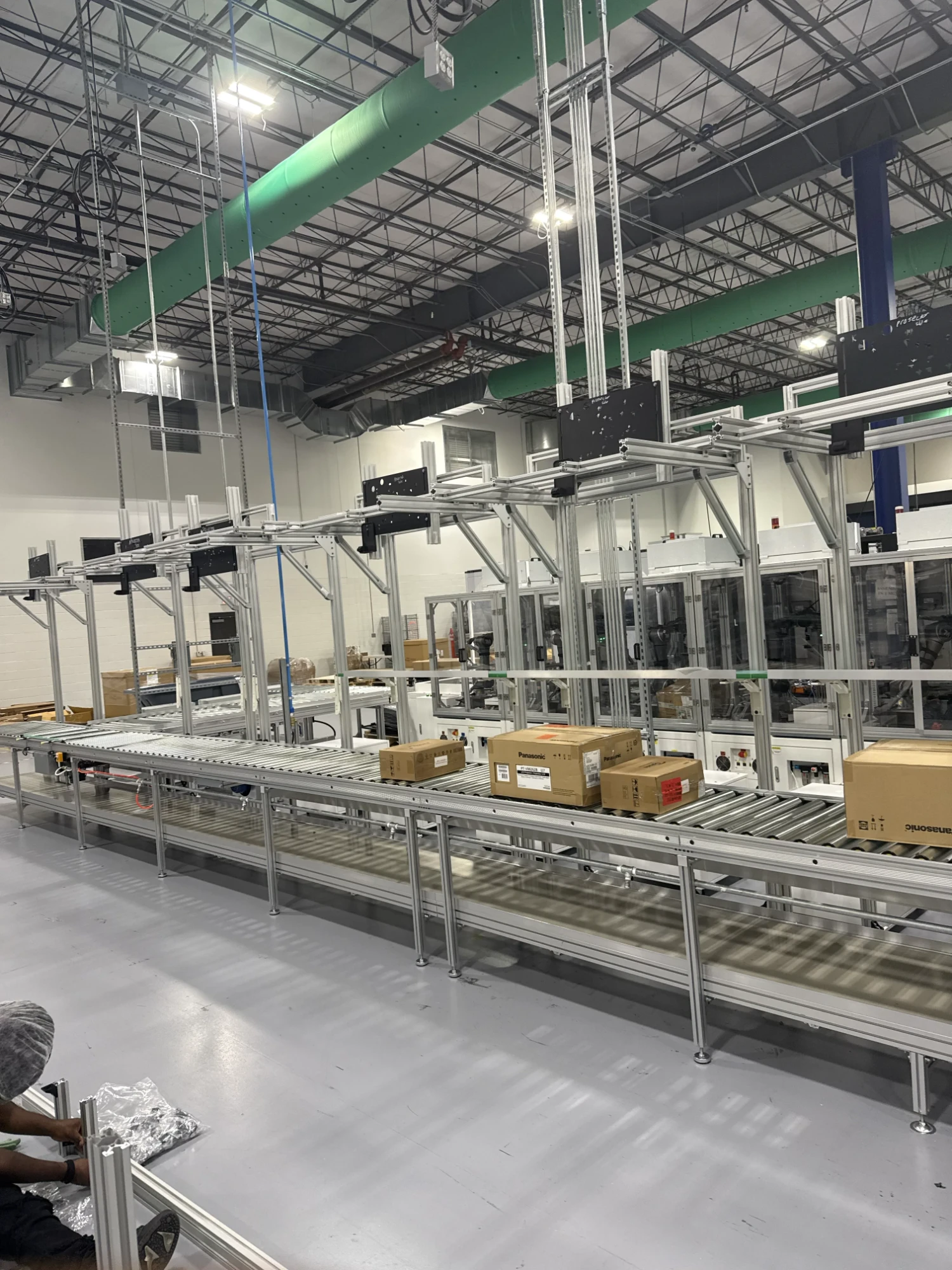 Production line being installed with overhead frames